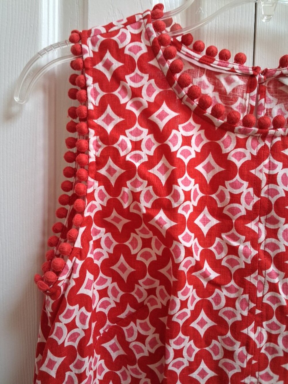 BODEN Red/White Romaine Diamond Drop Linen Pom Pom Dress sz 6 R - Picture 4 of 9